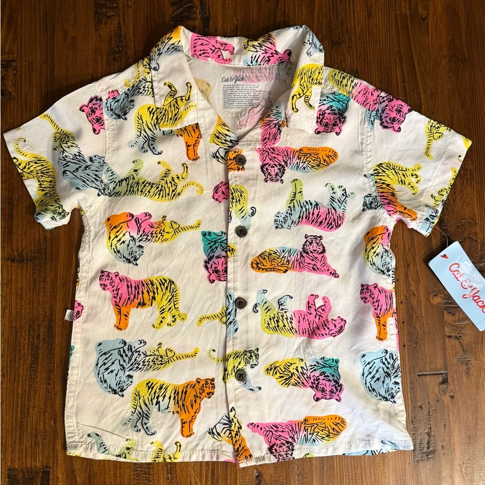 2T Boys Toddler Cat & Jack Toddler Colorful Tiger Print Lightweight Shirt